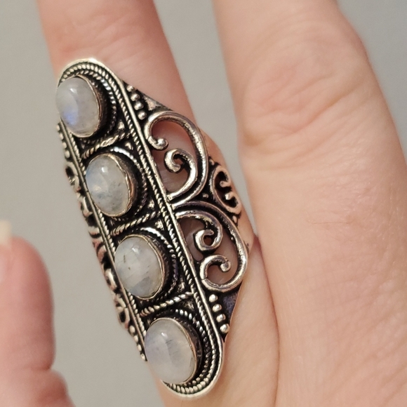 New Rainbow Moonstone 925 Silver Statement Ring. - Picture 5 of 8